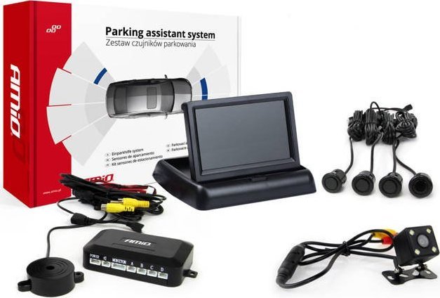 AMiO Zestaw czujników parkowania tft02 4,3" z kamerą hd-315-led 4 sensory czarne "gold"