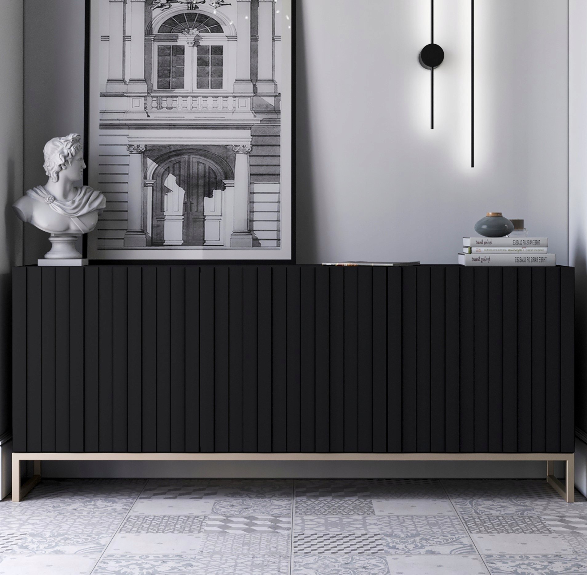 Meble Lindner Komoda RTV Glamour Szafka RTV Glamour Czarna 168cm