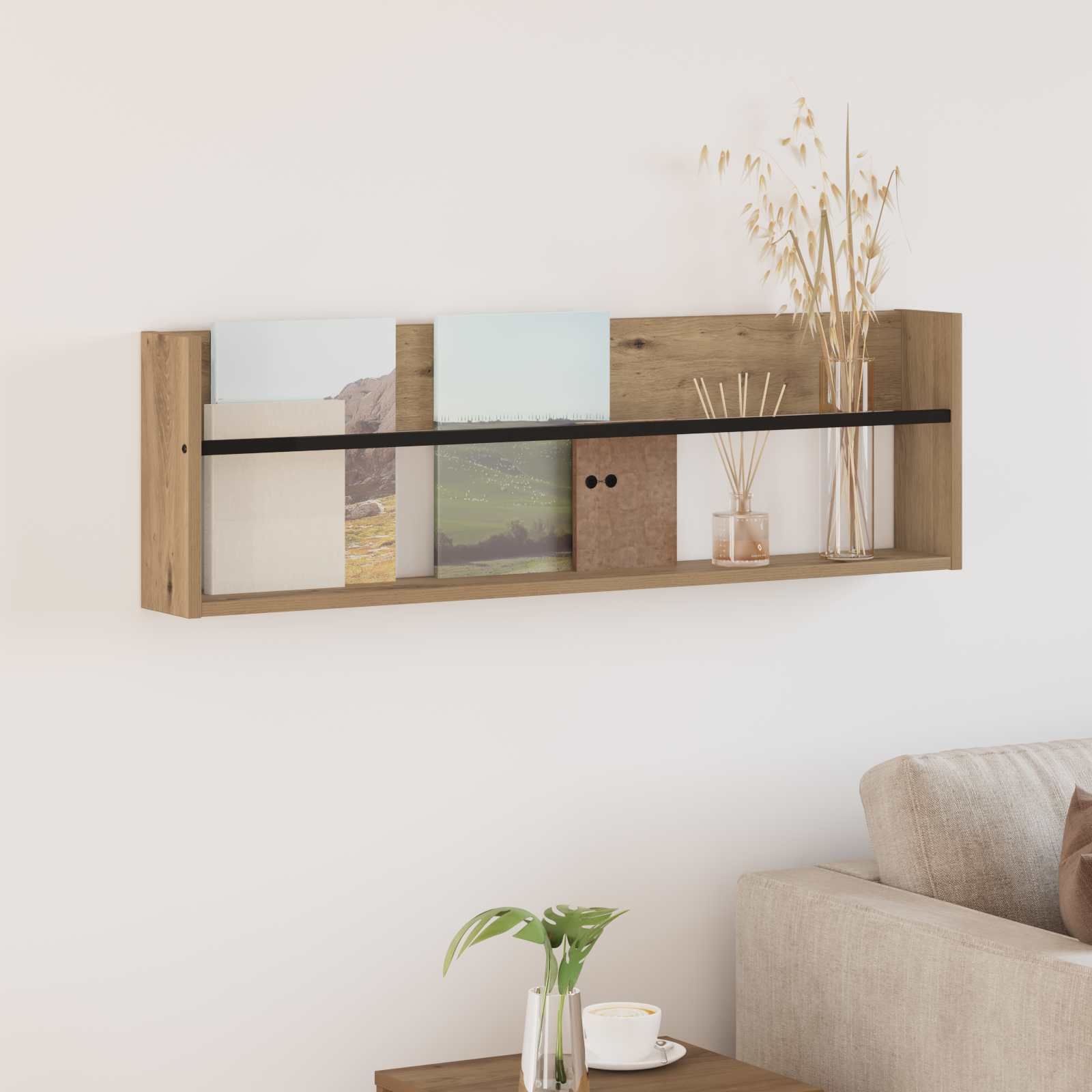 vidaXL Regał na gazety z półką dębową rzemieślniczą 100 x 12 x 30 cm