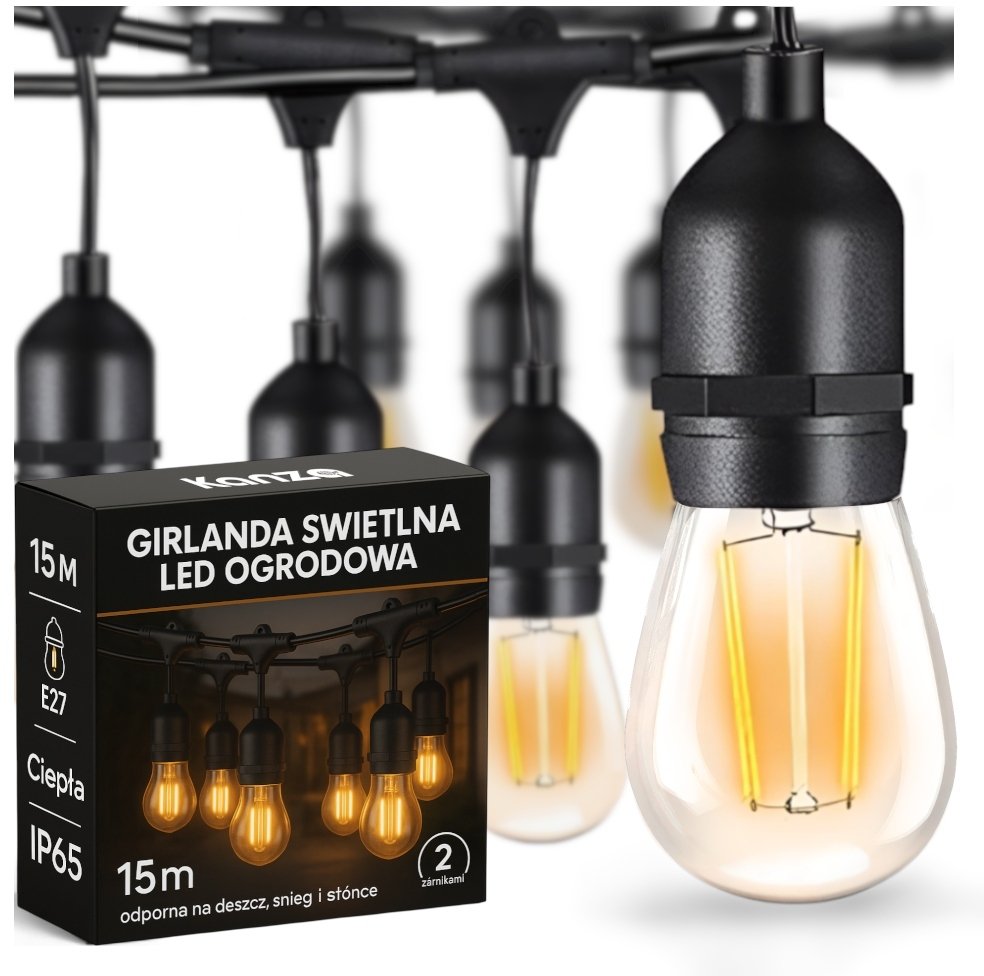 GIRLANDA OGRODOWA LED 15M 15X E27 KANZA