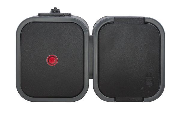 Abex Gniazdo pojedyncze natynkowe 2P+Z bryzgoodporne + łącznik podświetlany IP44 szary czarny