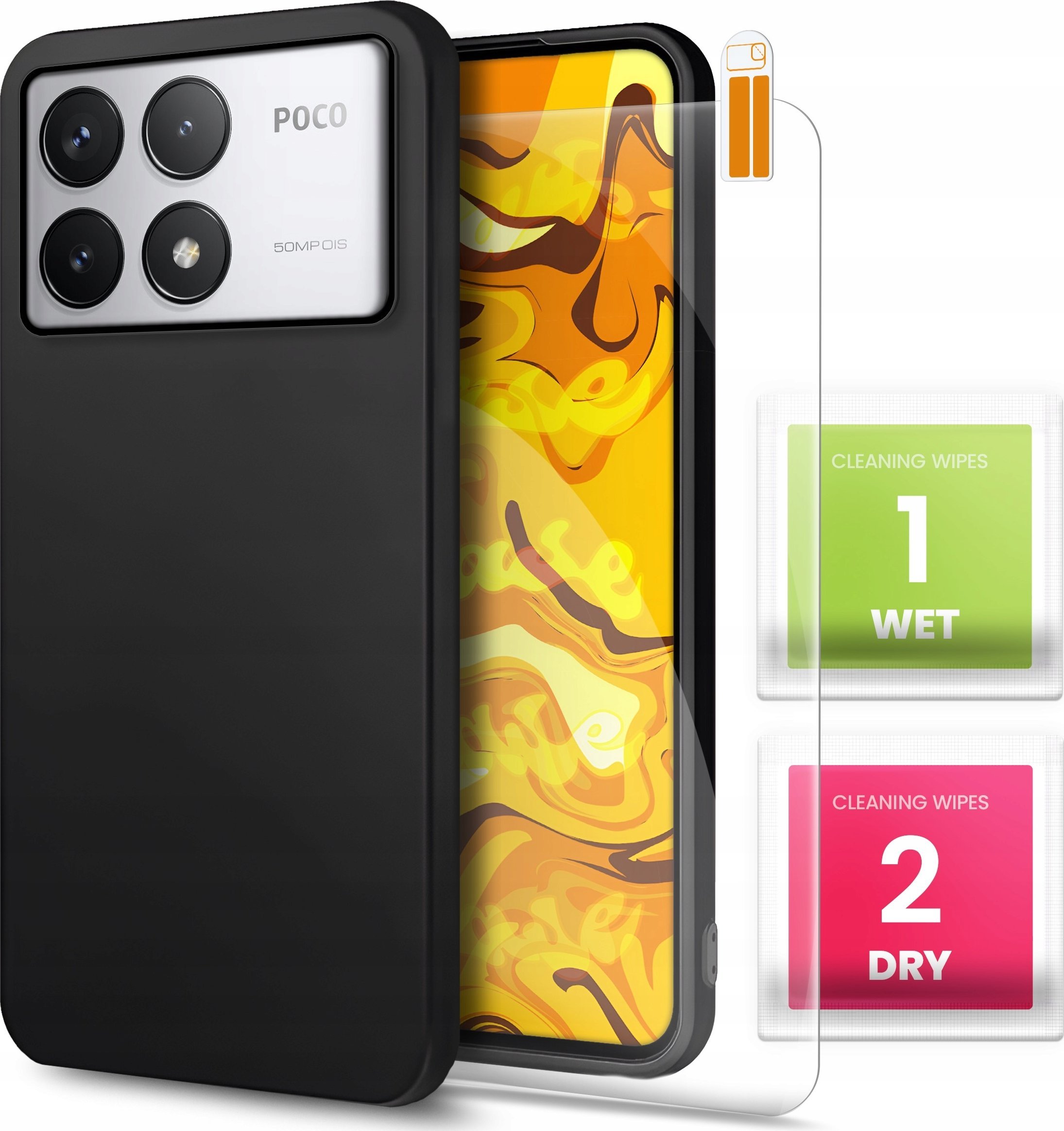 Hello Case ETUI DO XIAOMI POCO F6 PRO GUMOWE OBUDOWA CZARNE MATOWE SILIKON SZKŁO 9H