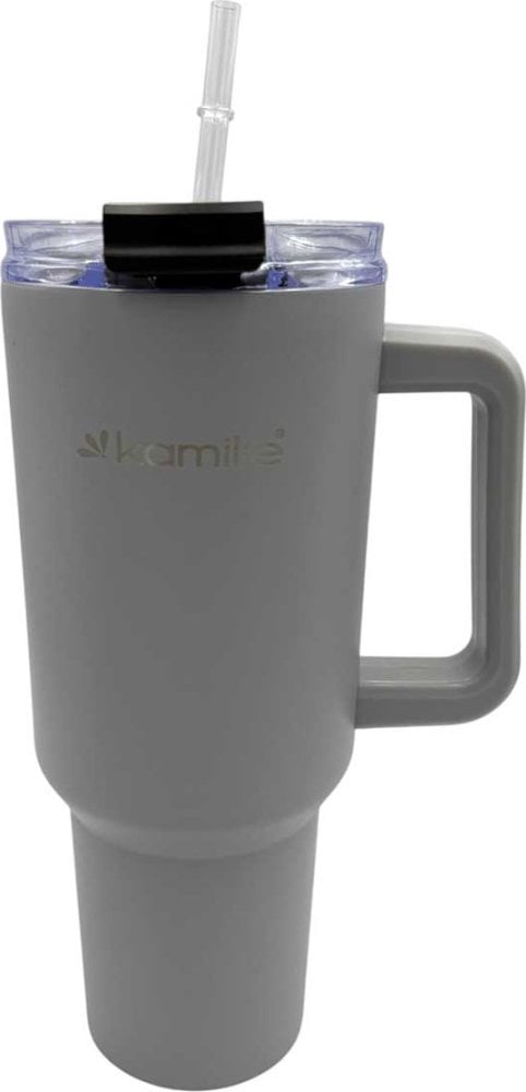 Kamille STALOWY KUBEK TERMICZNY TERMOS 1200ml Z RĄCZKĄ I SŁOMKĄ KM-2173