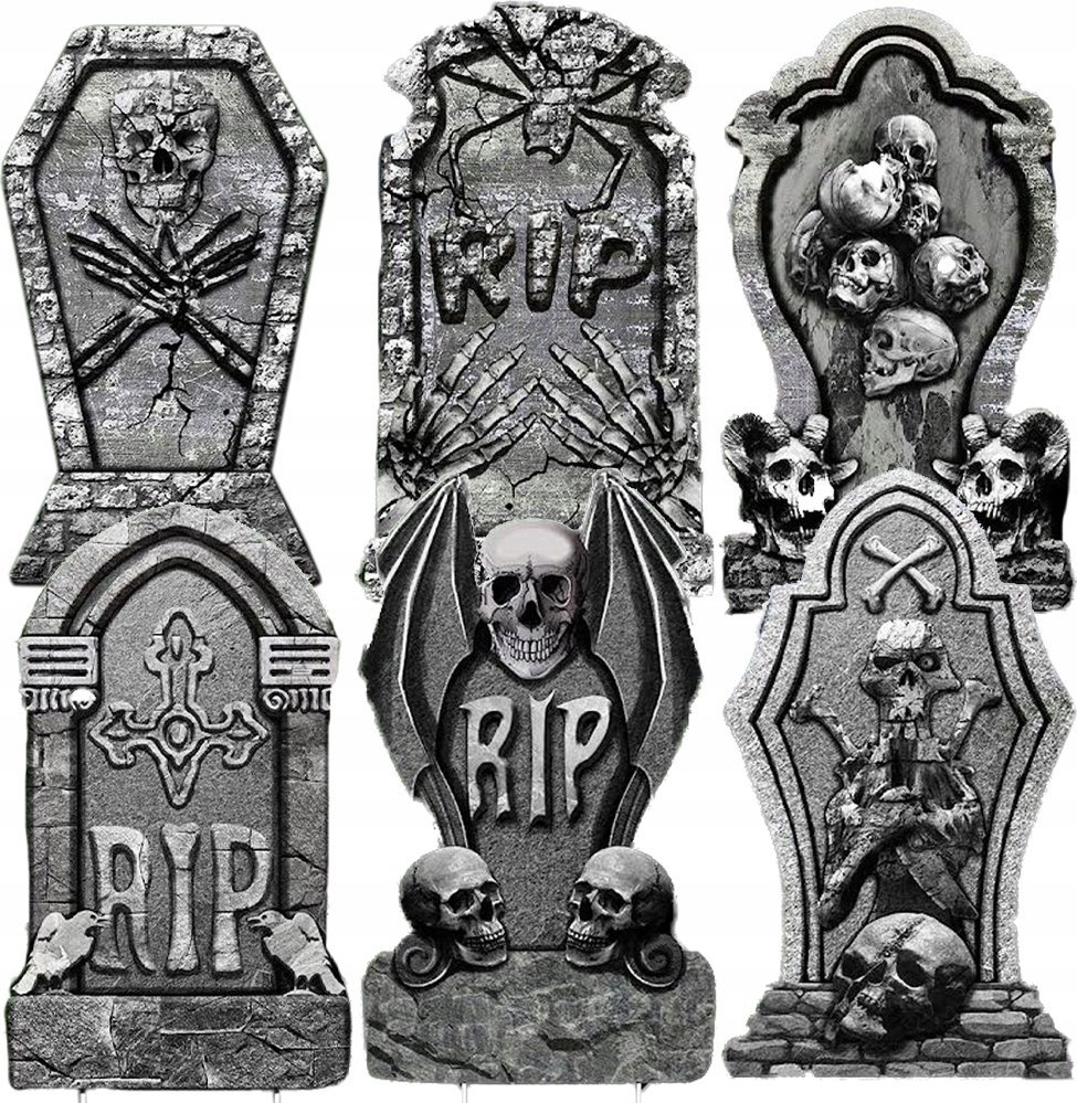 Korbi DEKORACJA NAGROBEK CZASZKA RIP NA HALLOWEEN STRASZNA DEKORACJA OGRODU 6szt