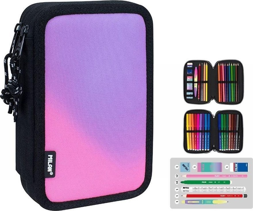 Piórnik Milan Piórnik 2 poz. z wyposażeniem Sunset czar. różowy