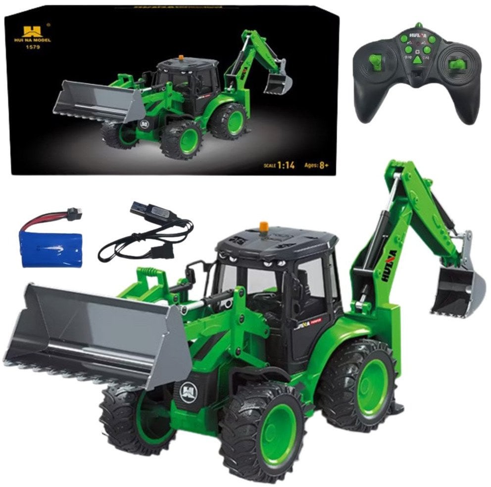 Koparko Ładowarka Zdalnie Sterowana RC Światła Dźwięk Zielona Huina 1:14