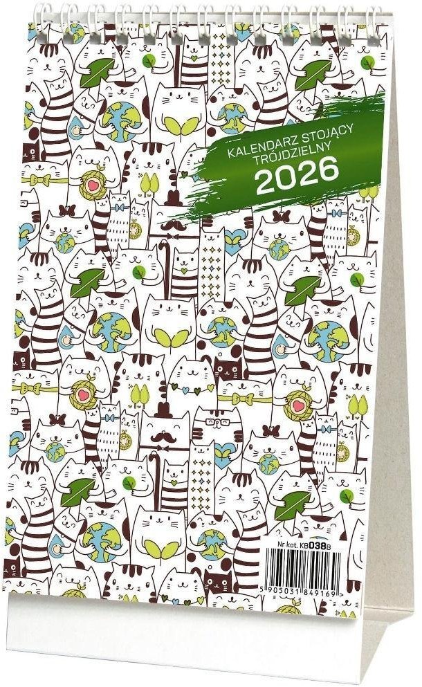 Kalendarz 2026 stojący trójdzielny koty