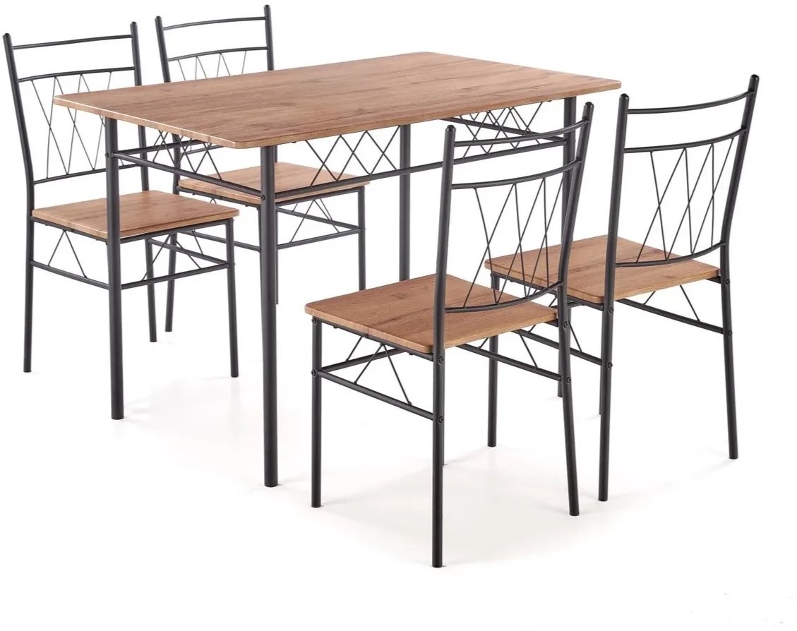 Zestaw FAUST stół + 4 krzesła dąb naturalny/czarny HALMAR
