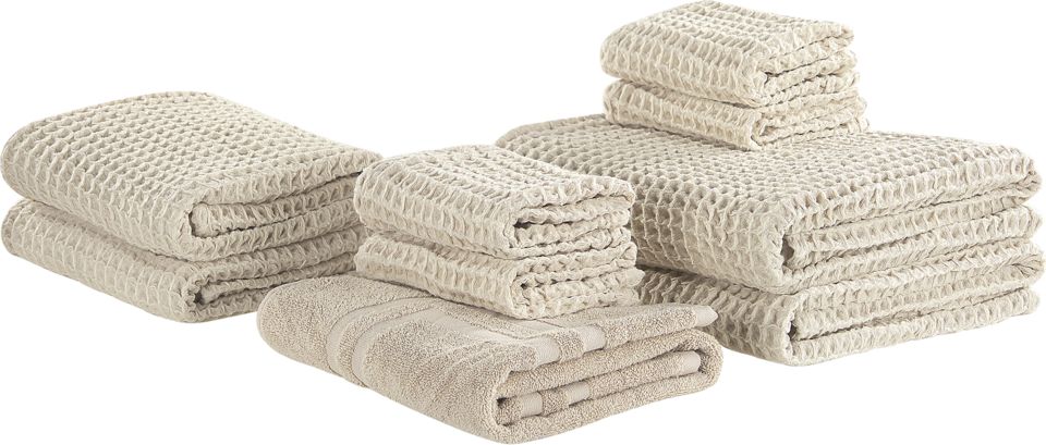 Beliani Komplet 9 ręczników bawełniany beżowy AREORA