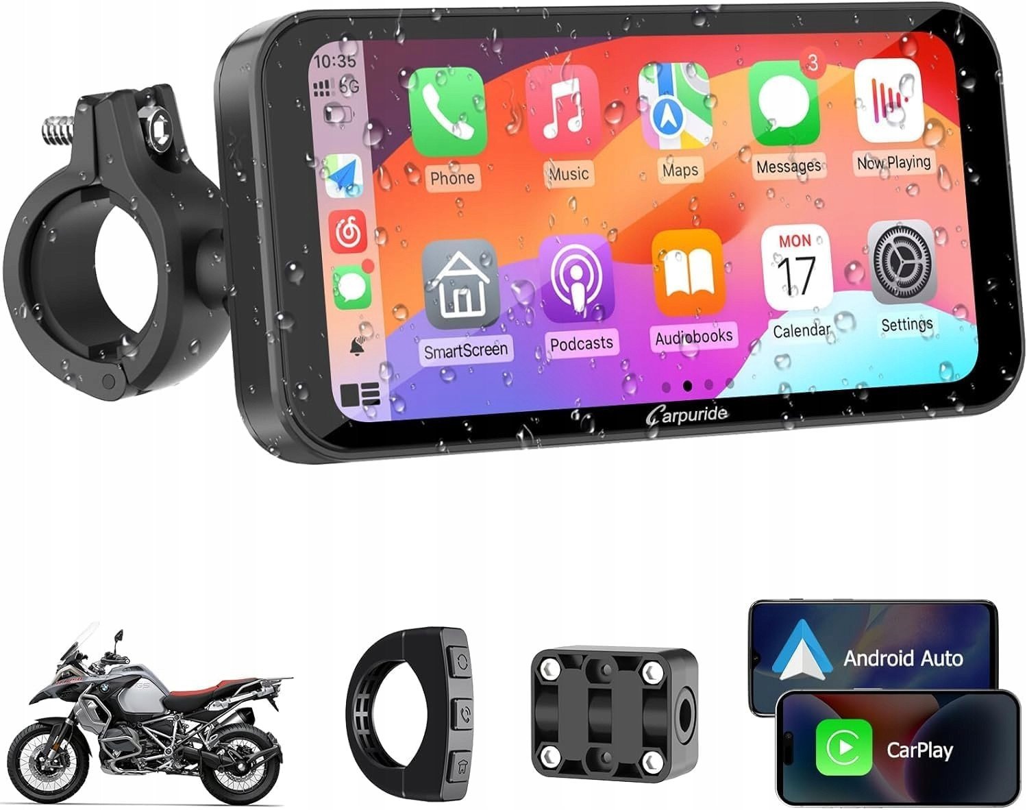 Carpuride W603 Motocyklowy ekran Carplay/Android 6,3" Auto GPS i pilot
