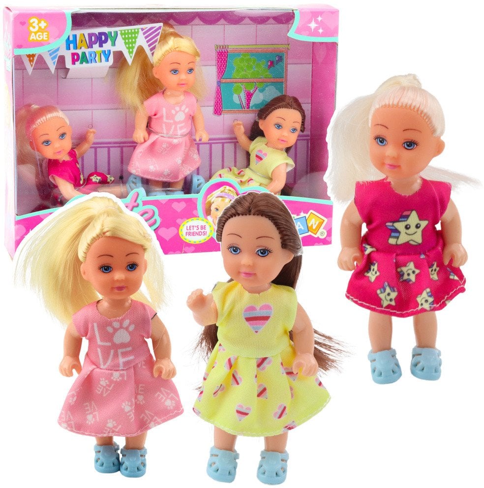 Zestaw 3 Mini Laleczek Przyjęcie Urodzinowe Lalka Urodziny Sukienka 3 Szt.