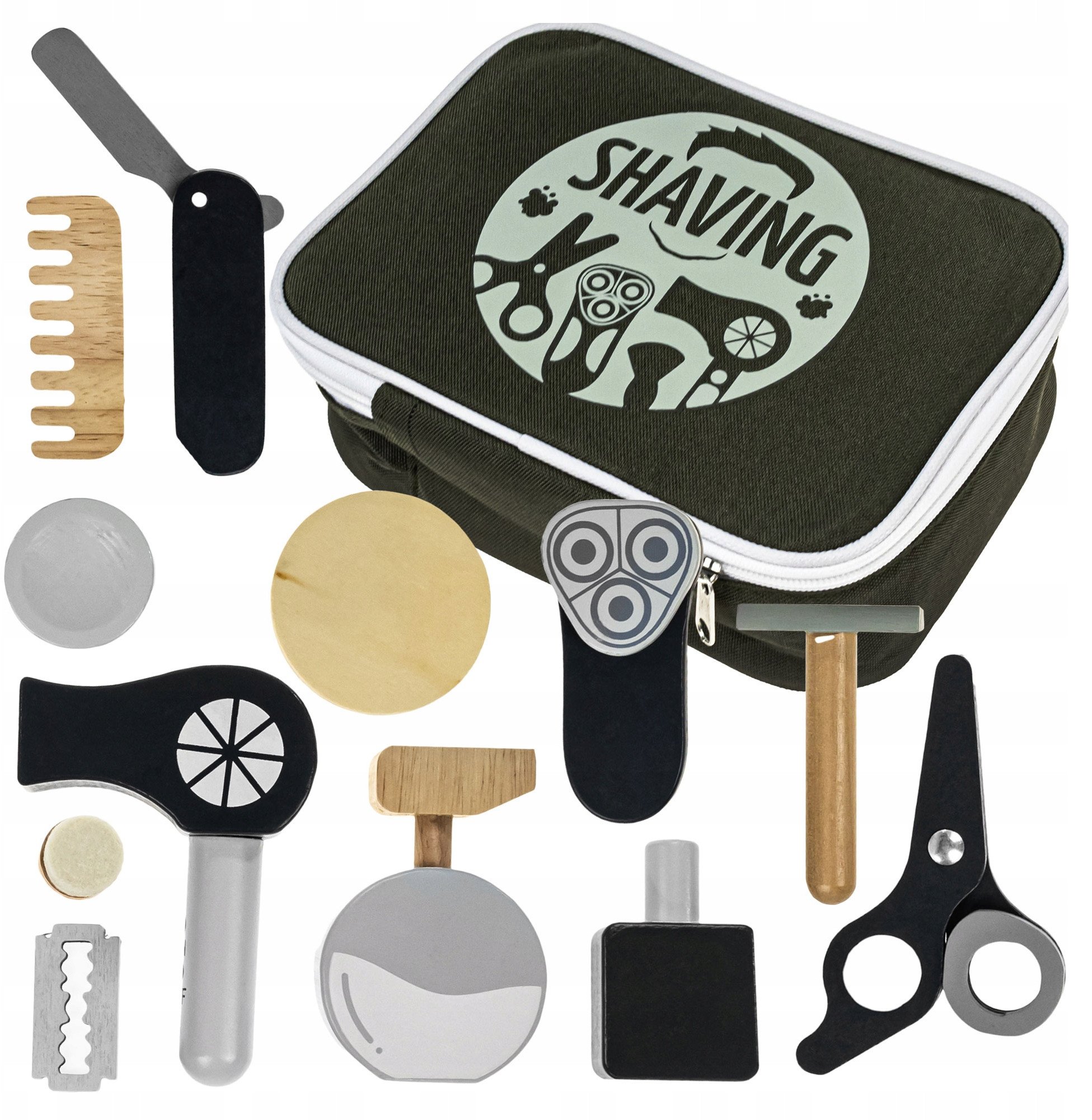 Zestaw Fryzjerski Dla Dzieci Barber Fryzjer Drewniane Akcesoria Suszarka