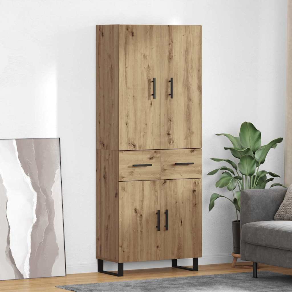 vidaXL Highboard 2 pcs Ręcznie robiony dąb, drewno inżynieryjne i szkło