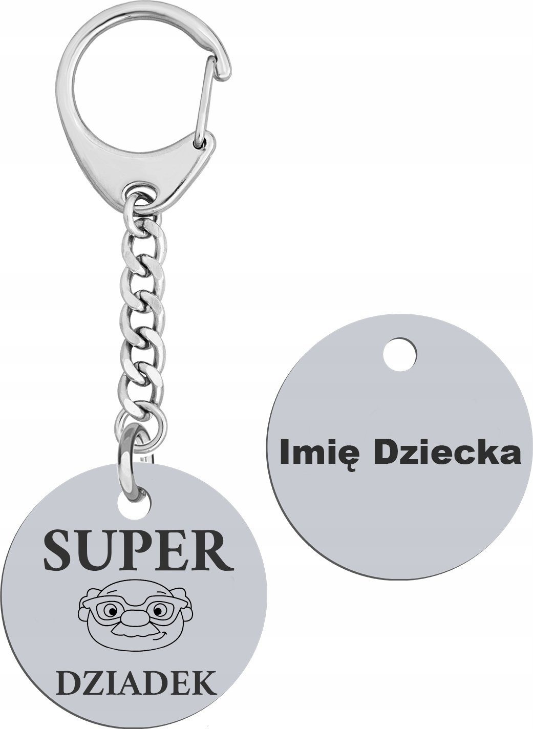 Radziszewska Jewellery Brelok do Kluczy Super Dziadek Imię Dziecka Prezent ŻYCZENIA GRATIS