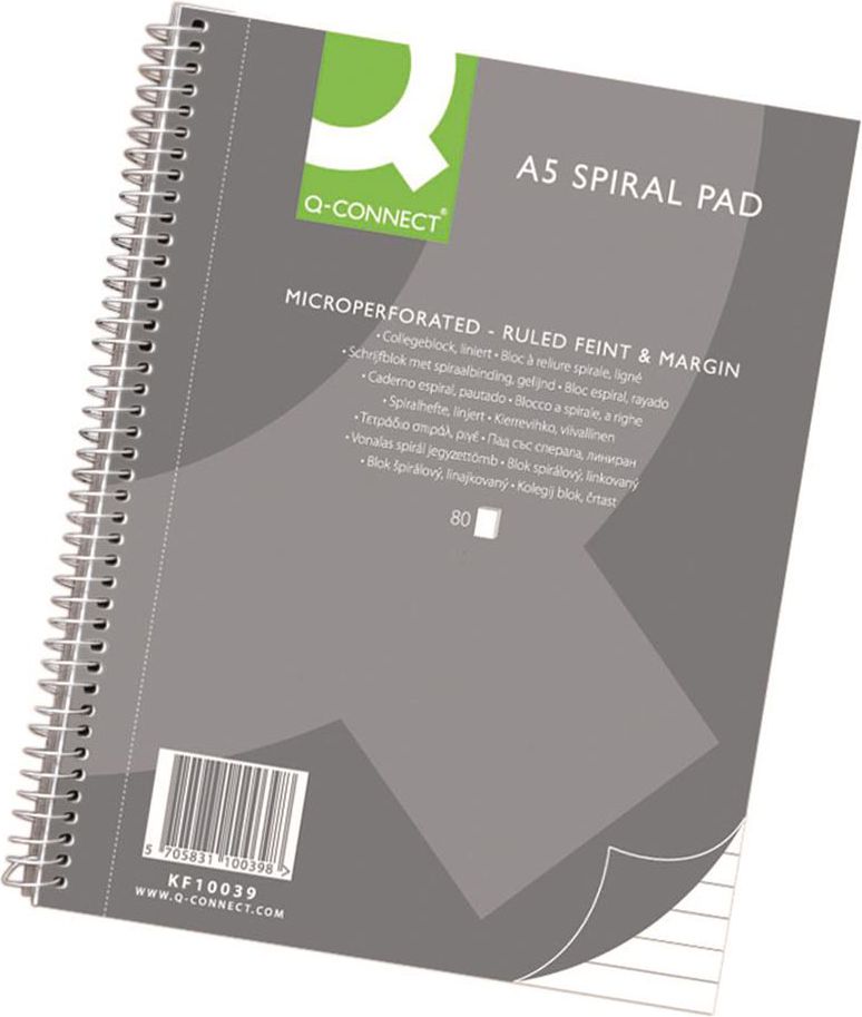Q-Connect Kołonotatnik, A5, w linię, 80 kart., 70gsm, perforacja (5705831100398)