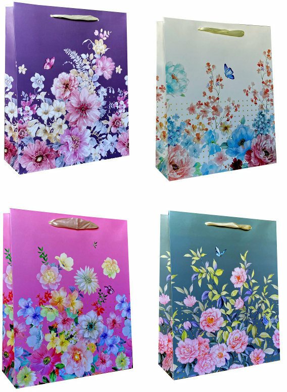 JU-PITER Torebka ozdobna prezentowa Kwiaty 30x39x12cm JP529A p12 mix cena za 1 szt