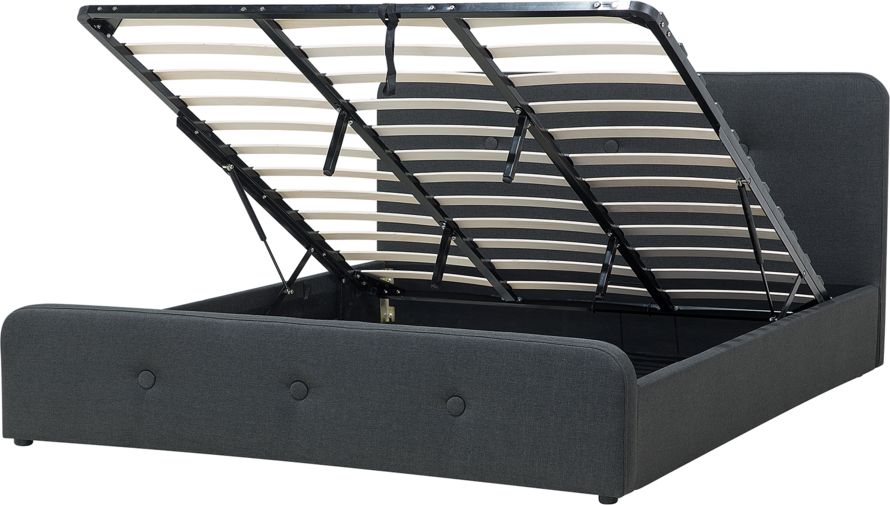 Beliani Łóżko z pojemnikiem tapicerowane 180 x 200 cm ciemnoszare RENNES