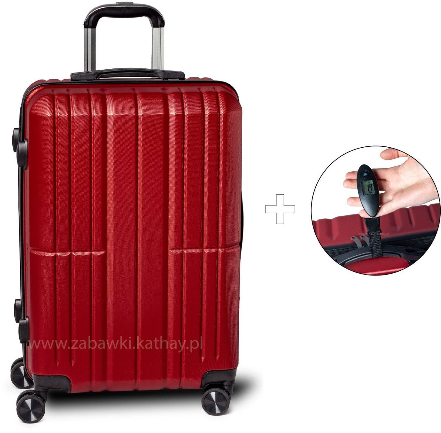 Średnia walizka podróżna bordo ABS zamek szyfrowy + waga bagażowa gratis