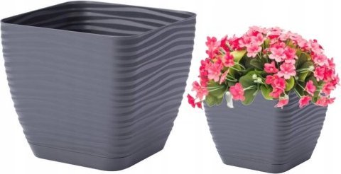 Form-Plastic Doniczka z podstawką plastikowa antracytowa 12,7x11,8cm kwadratowa