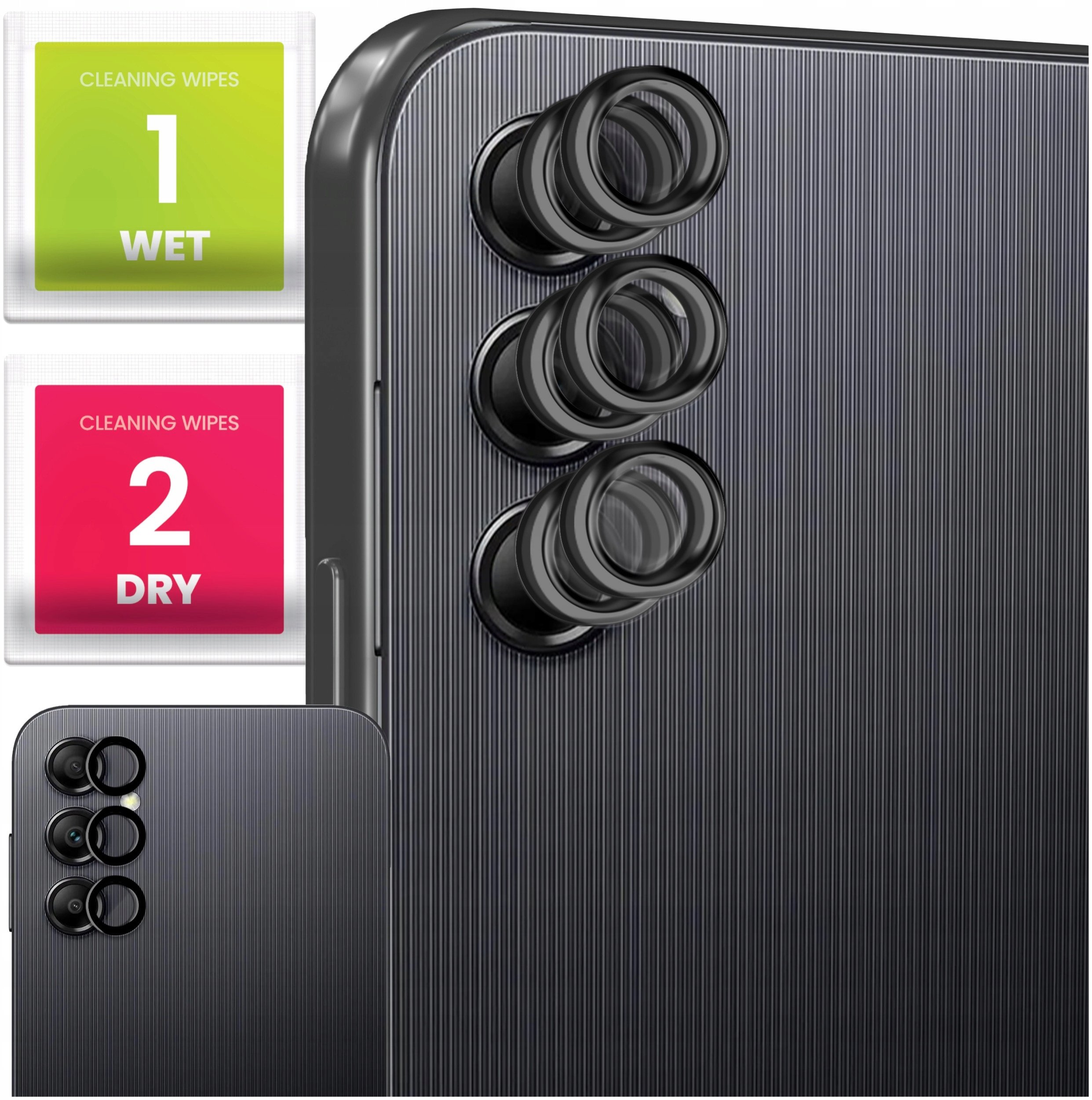 6x Szkło Na Aparat Do Samsung Galaxy A14 / A24 / A34 (Na Obiektywy, Czarne)