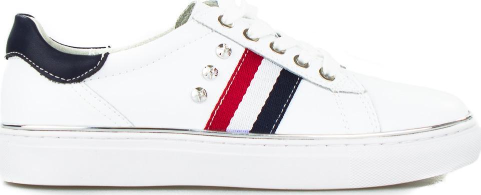 Estetino Tenisówki skórzane z granatową cholewką białe Vinceza-39