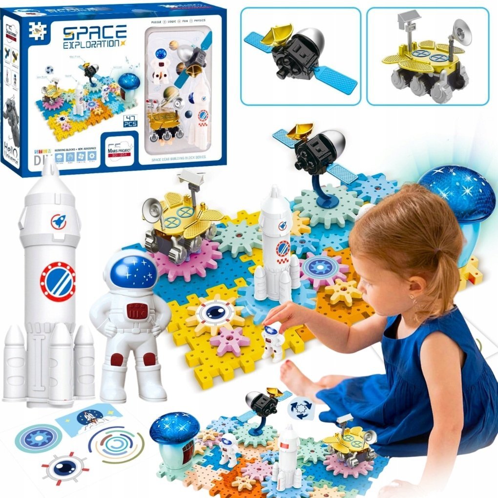 Klocki konstrukcyjne puzzle trybiki edukacyjne kosmos