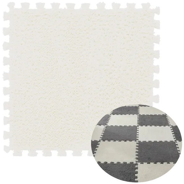 Puzzle na podłogę PLUSZOWY Piankowe DYWAN MATA Ochronna DZIECI 30cm BIAŁA
