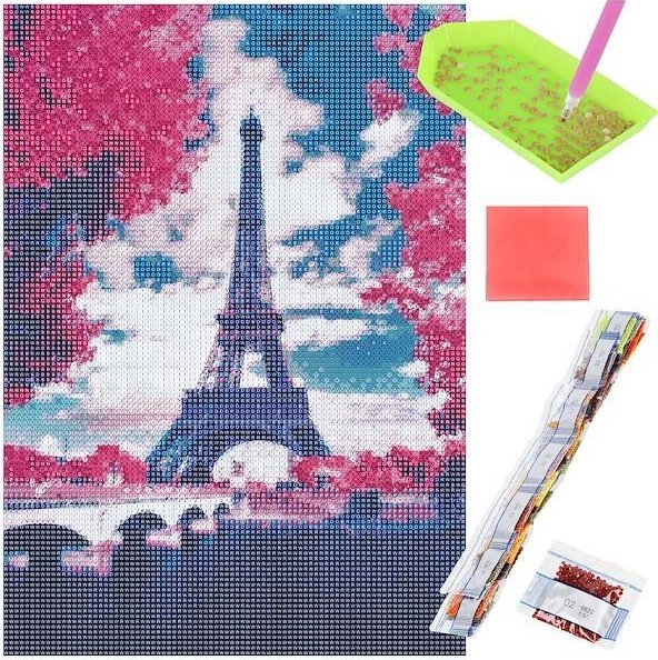 Springos Haft diamentowy Wieża Eiffla mozaika diamentowa 40x30 cm UNIWERSALNY