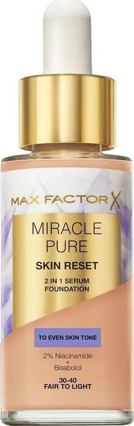 Miracle Pure 2w1 Skin Reset pielęgnujący podkład z serum o wegańskiej formule 30-40 Fair to Light 30ml