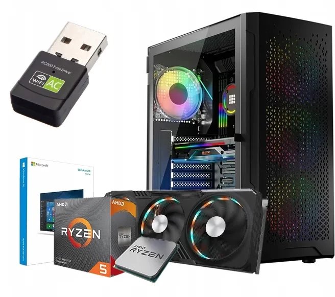 KOMPUTER GAMINGOWY DO GIER RYZEN 5 7600 32GB DDR5 RTX 5060Ti 8GB M2 1TB W11 4xRGB