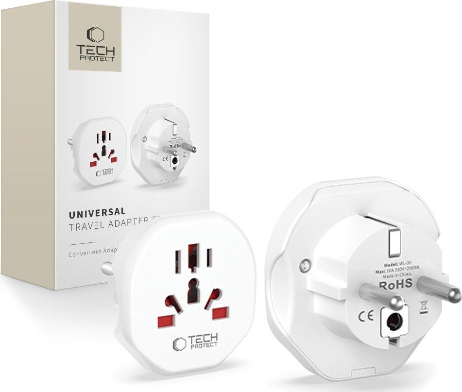TECH-PROTECT UNIVERSAL TRAVEL ADAPTER FROM EU WHITE