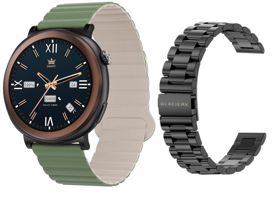 Smartwatch GlacierX Theron Black + Pasek GX-T248 standard