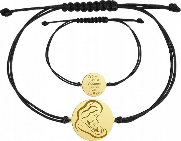 Radziszewska Jewellery Bransoletka Pozłacana Imię Dziecka Metryczka Narodziny Prezent 925 GRAWER