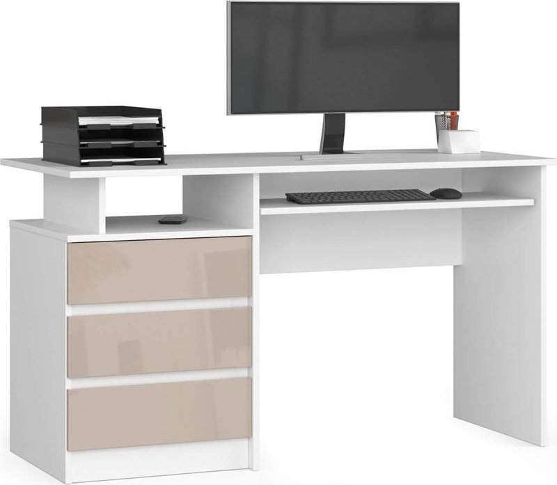 Elior Biurko komputerowe biały + cappuccino połysk - Flarin 3X