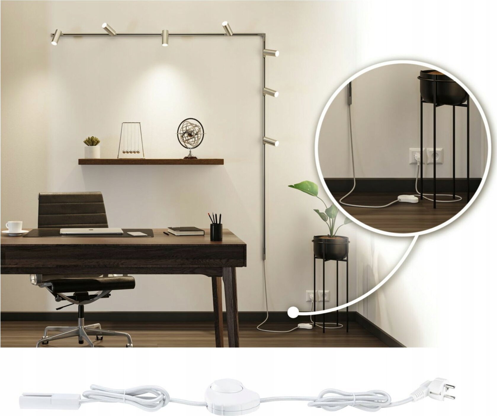 Paulmann Przewód zasilący do szynoprzeowdu Urail 2m z wyłącznikiem max.1000W chrom matowy