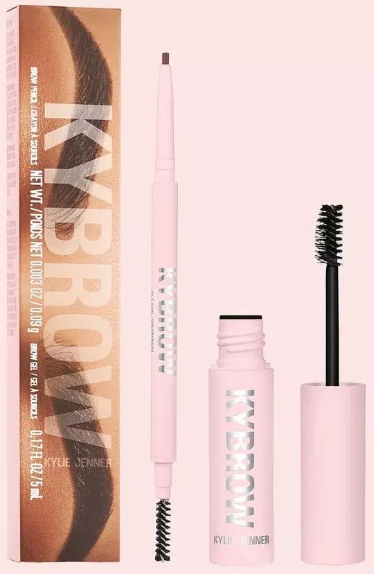 Set Kylie Cosmetics: Kybrow, Defined, Eyebrow Cream Pencil & Brush 2-In-1, 002, Auburn, 0.09 g + By Kylie, Define, Eyebrow Gel, Translucent, 5 ml For