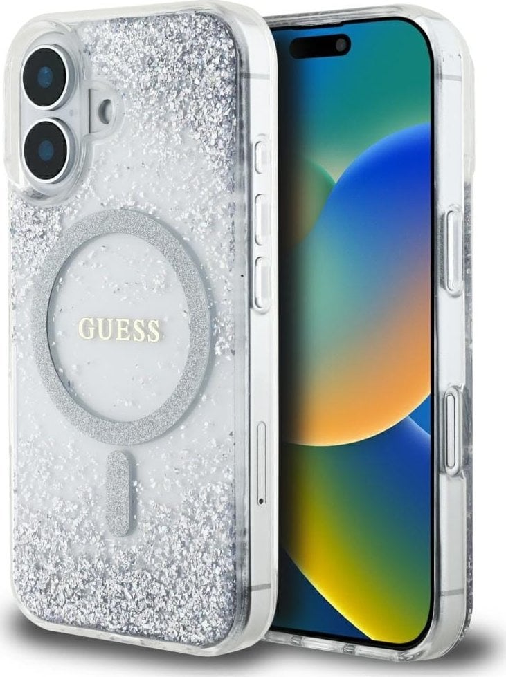 Etui Guess HC Resin Bottom Glitter do iPhone 16 MagSafe srebrny