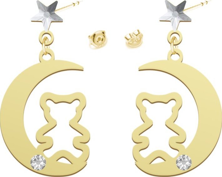 Radziszewska Jewellery Kolczyki z Misiem na księżycu srebro pozłacane