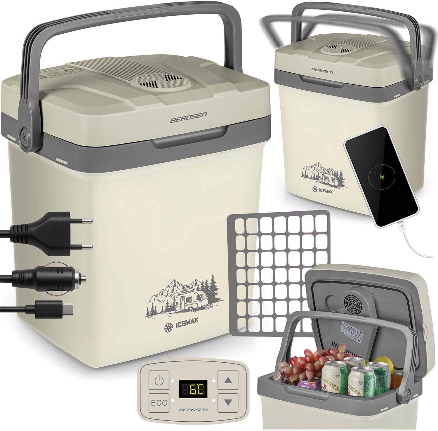 Lodówka turystyczna Berdsen Icemax 26 litry tryb ECO - kremowa