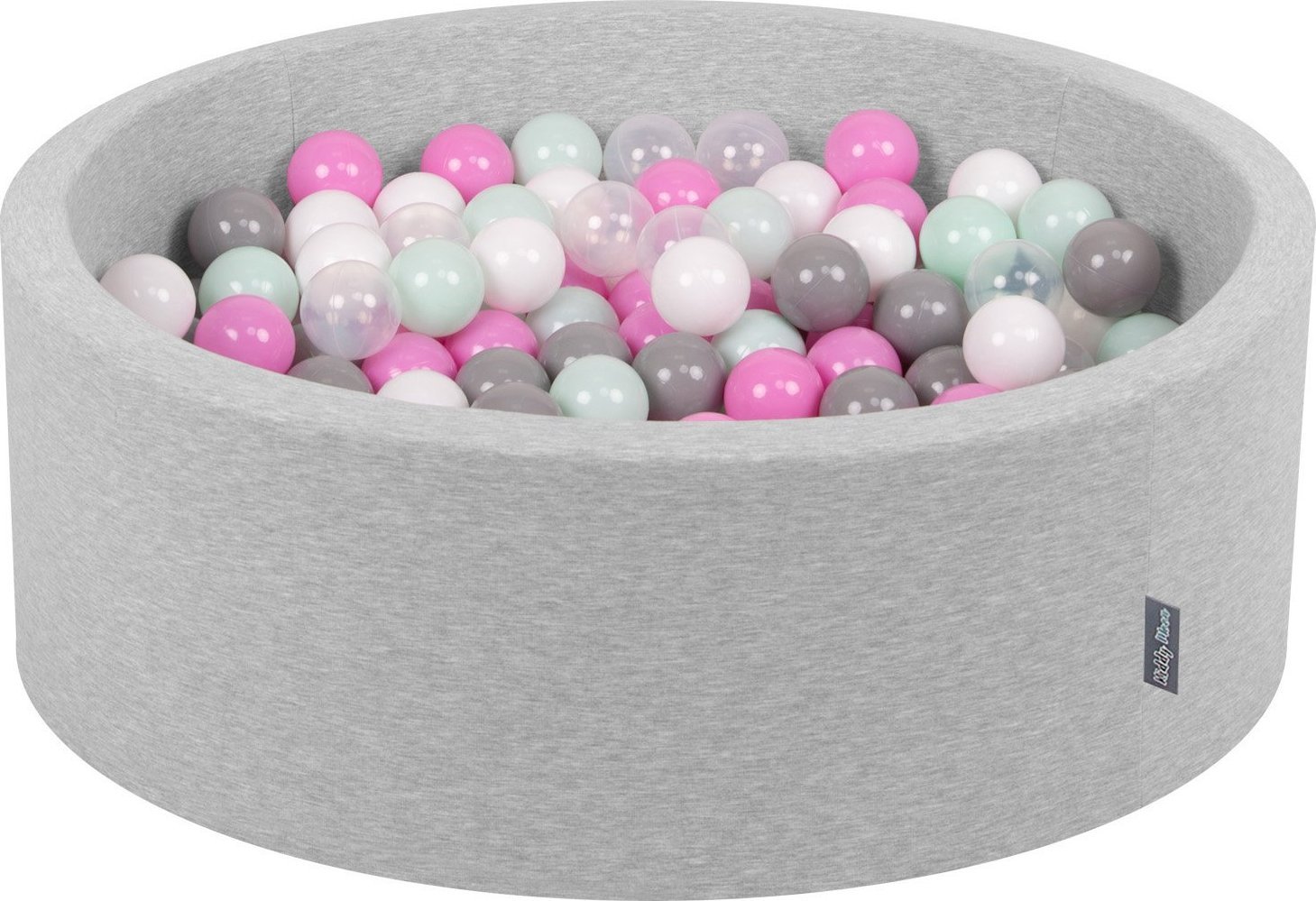 KiddyMoon KiddyMoon Suchy basen okrągły z piłeczkami 7cm jasnoszary: transparent-szary-biały-róż-mięta 90x30cm/200piłek Zabawka basen piankowy