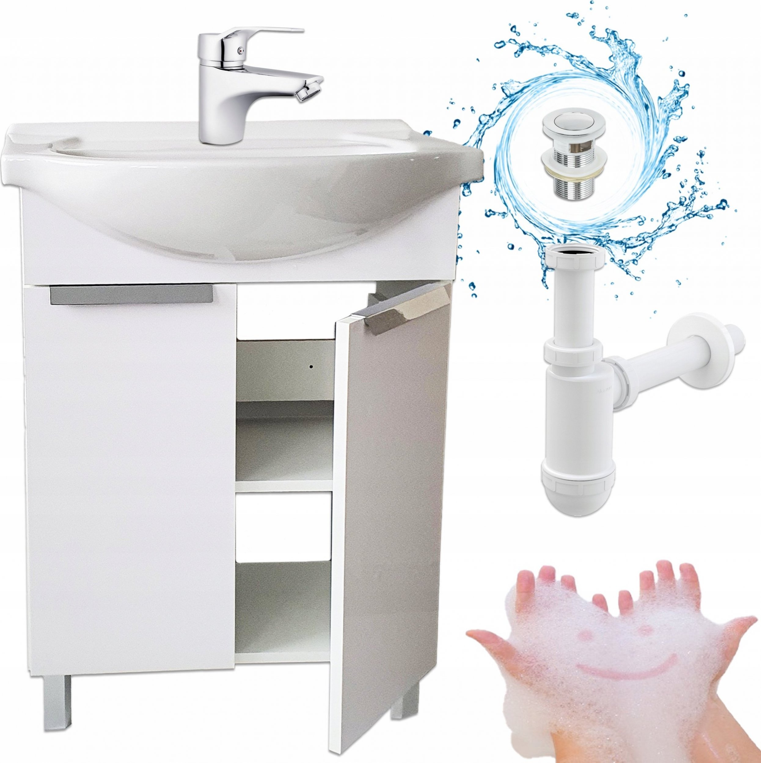 Stamar Szafka Łazienkowa Biała Umywalka Ceramiczna 60 Bateria Chrom Vessto Syfon