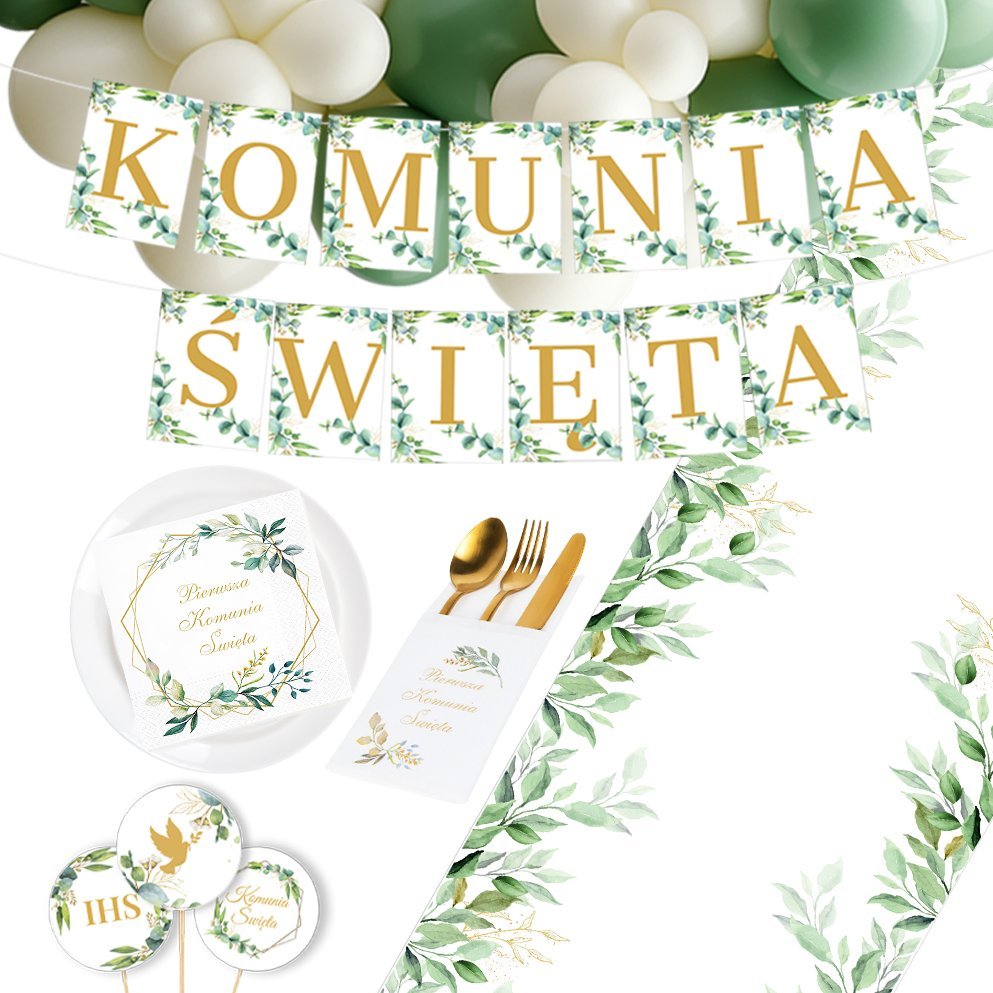 Dekoracje Komunia Bieżnik Komunijny Balony Serwetki Na Stół Komunia