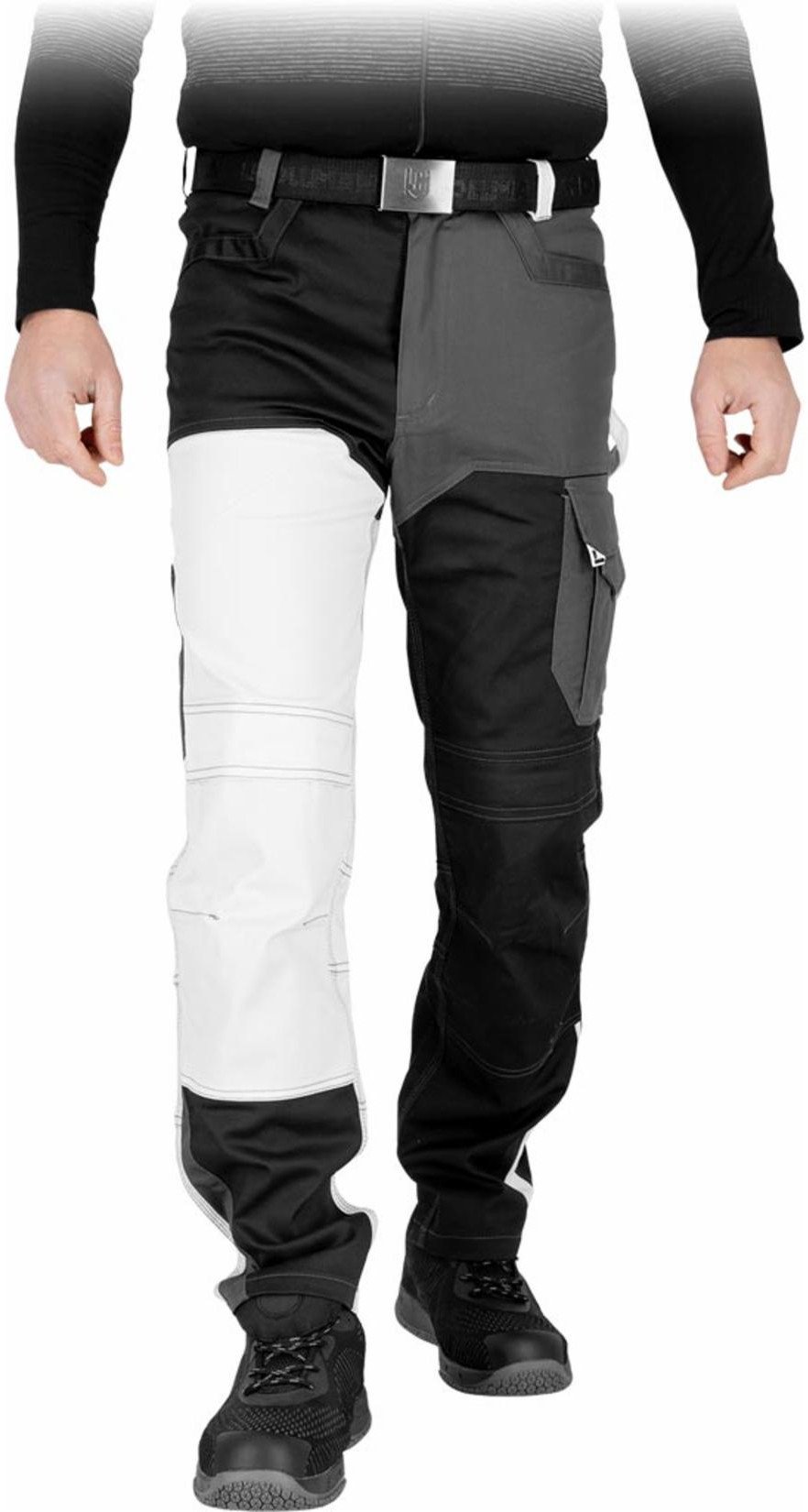 LH-ZEBRA - Męskie spodnie ochronne do pasa 9 kieszeni również na wkładki nakolannikowe wkładane od góry zapięcie na rzep uchwut na młotek lewa nogawka