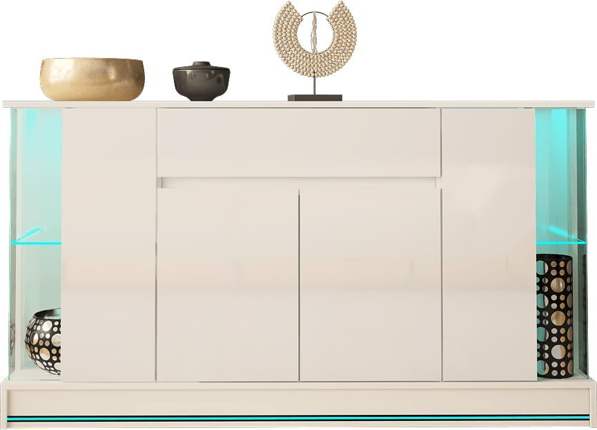 MEGSTYL KOMODA 155CM Z LISTWĄ LED - EFECTO 2 biały mat - biały połysk