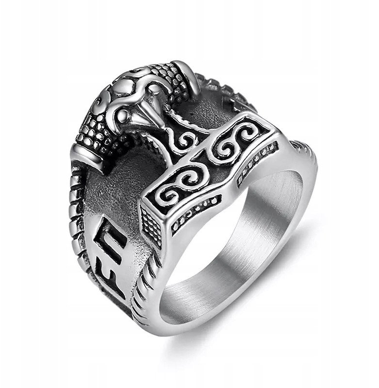 PIERŚCIEŃ SYGNET Wikingów MŁOT THORA Mjolnir 147