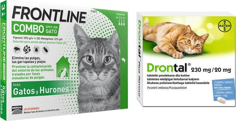 Frontline FRONTLINE Combo Spot-On koty pipeta (3x0,5ml) + Drontal - preparat przeciwpasożytniczy dla kotów 2tabl.