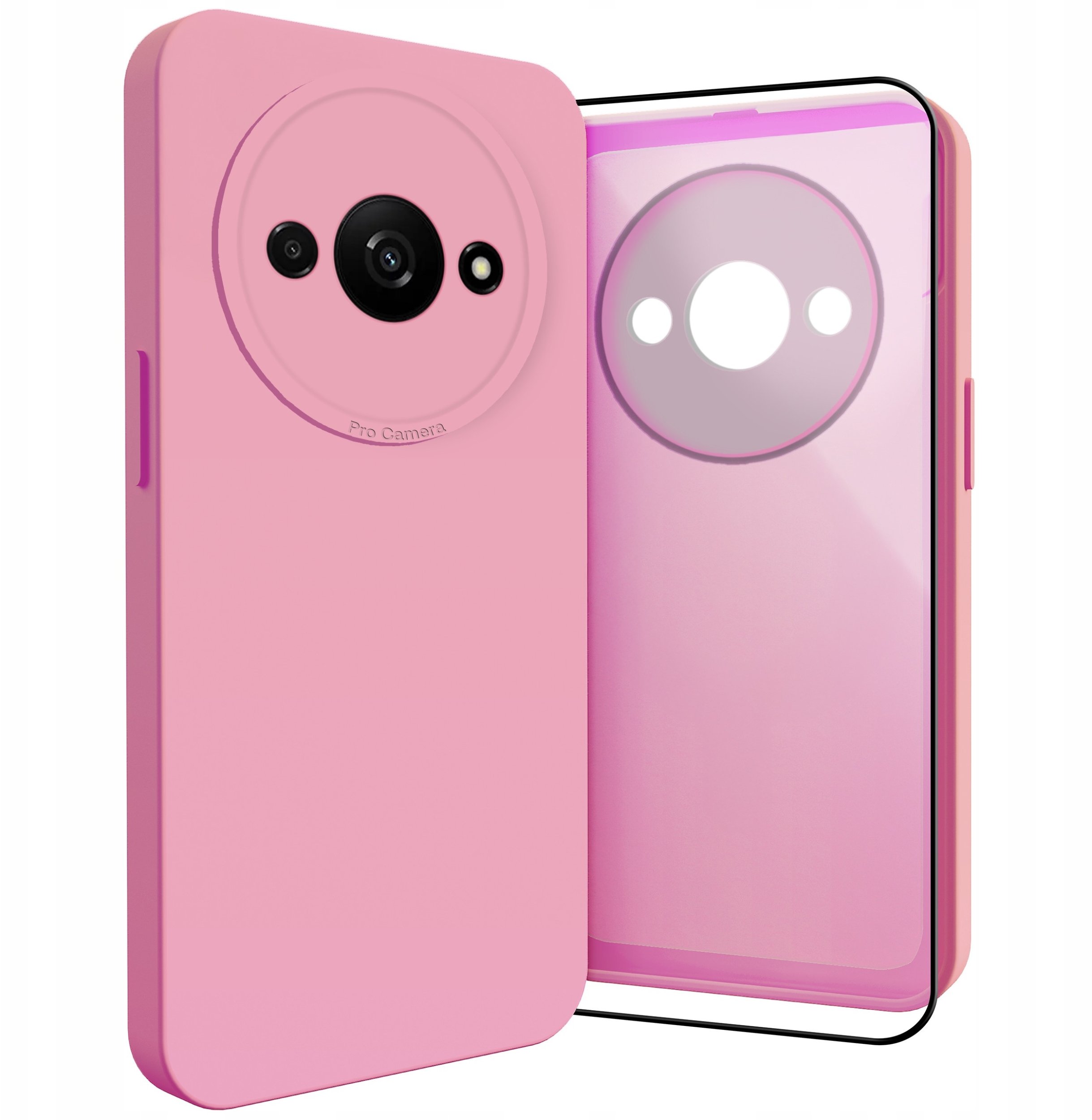 Etui do Xiaomi Redmi A3 (Osłona Kamery, Różowe, Ochronne, Plecki) Szkło