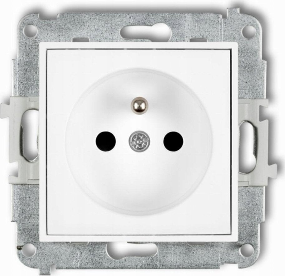 Karlik Gniazdo pojedyncze z uziemieniem Karlik Icon IGP-1zp 2P+Z przesłony torów prądowych białe