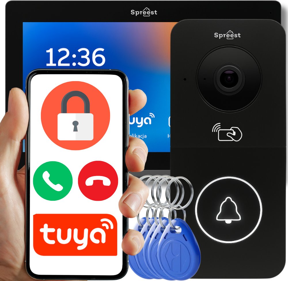 WIDEODOMOFON WIFI TUYA PRZEWODOWY VIDEO DOMOFON ZESTAW CZYTNIK RFID FURTKA