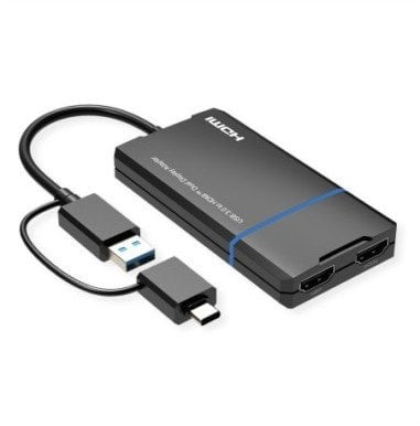 VALUE Adapter USB 3.2 Gen 1 (USB-A lub USB-C) do 2x HDMI, 4K@30Hz + 1080P@60Hz